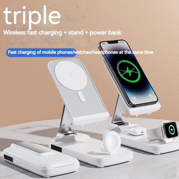 Three-in-one Magsafe Wireless Fast Charging Folding Power Bank