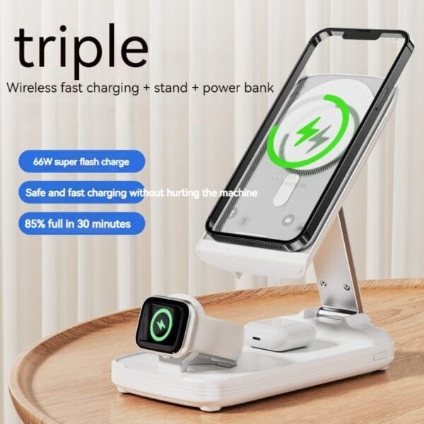 Three-in-one Magsafe Wireless Fast Charging Folding Power Bank - Image 2