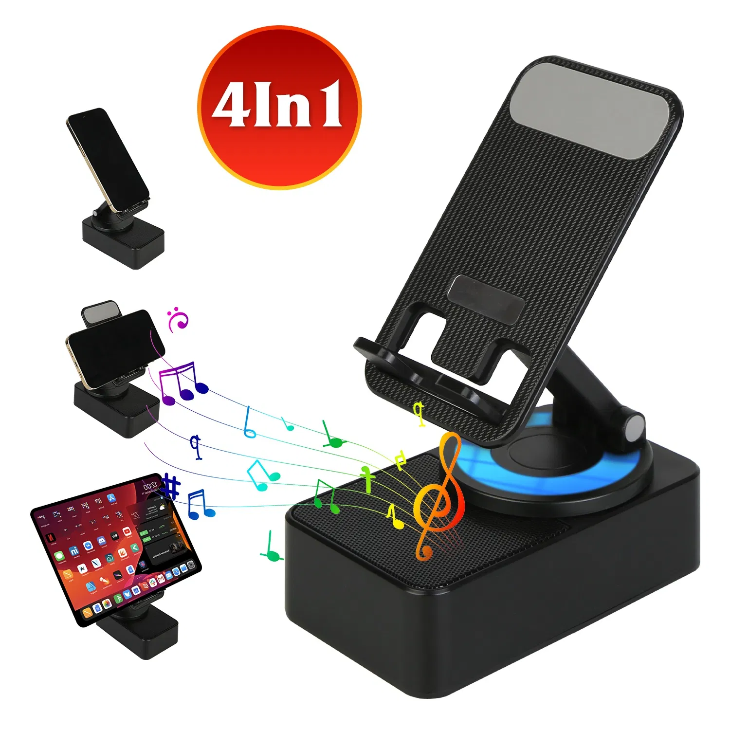 1Pc 4 In 1 Foldable Wireless Speaker Phone Stand With Power Bank - Image 13