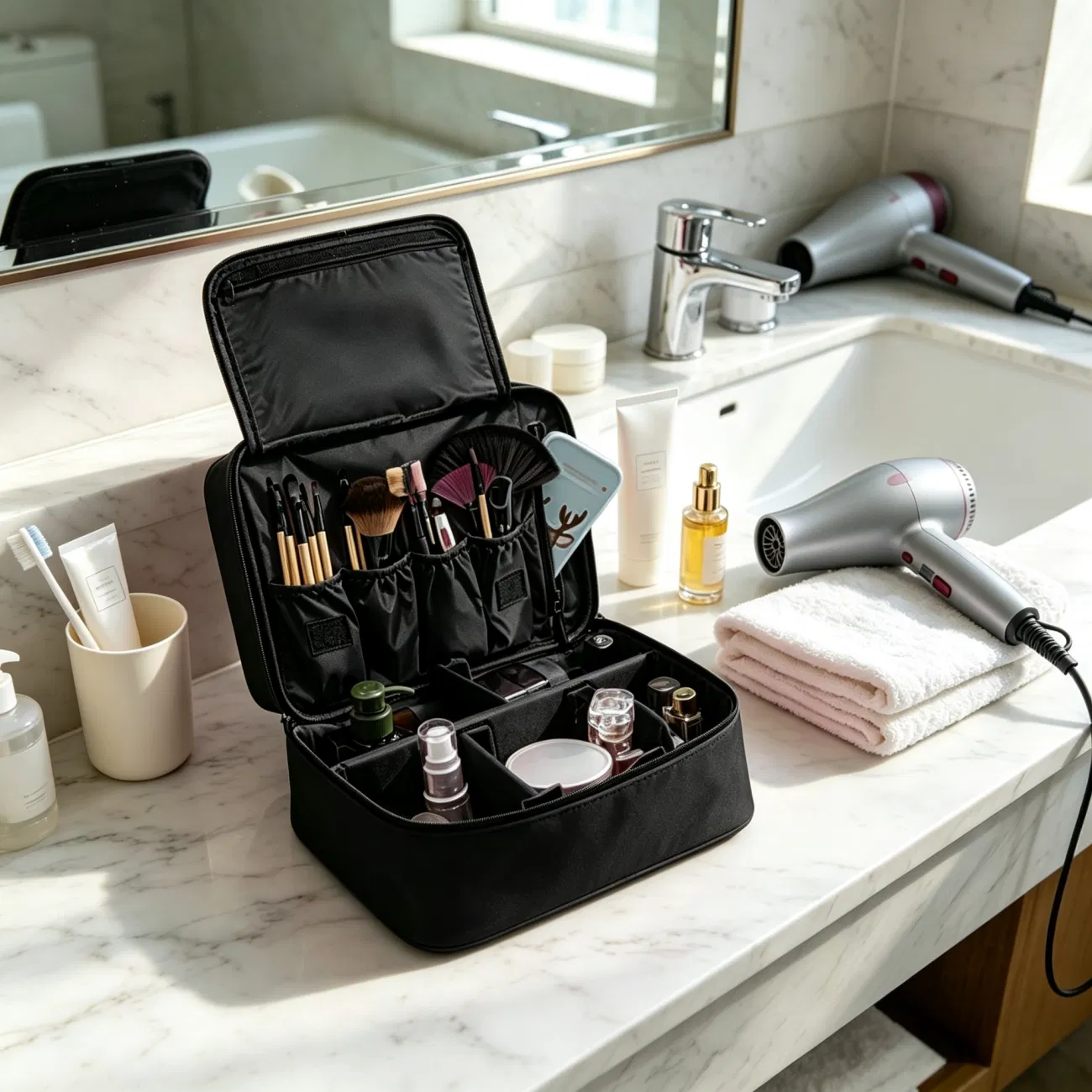 Make up Bag Case Portable Handle Storage Organizer Travel Bag Wash - Image 3