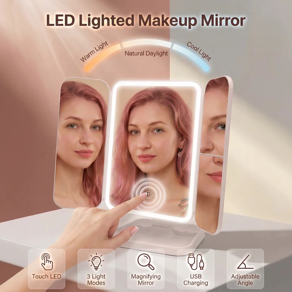 Rechargeable LED Makeup Mirror With 3 Light Modes, 2x-3x - Image 5