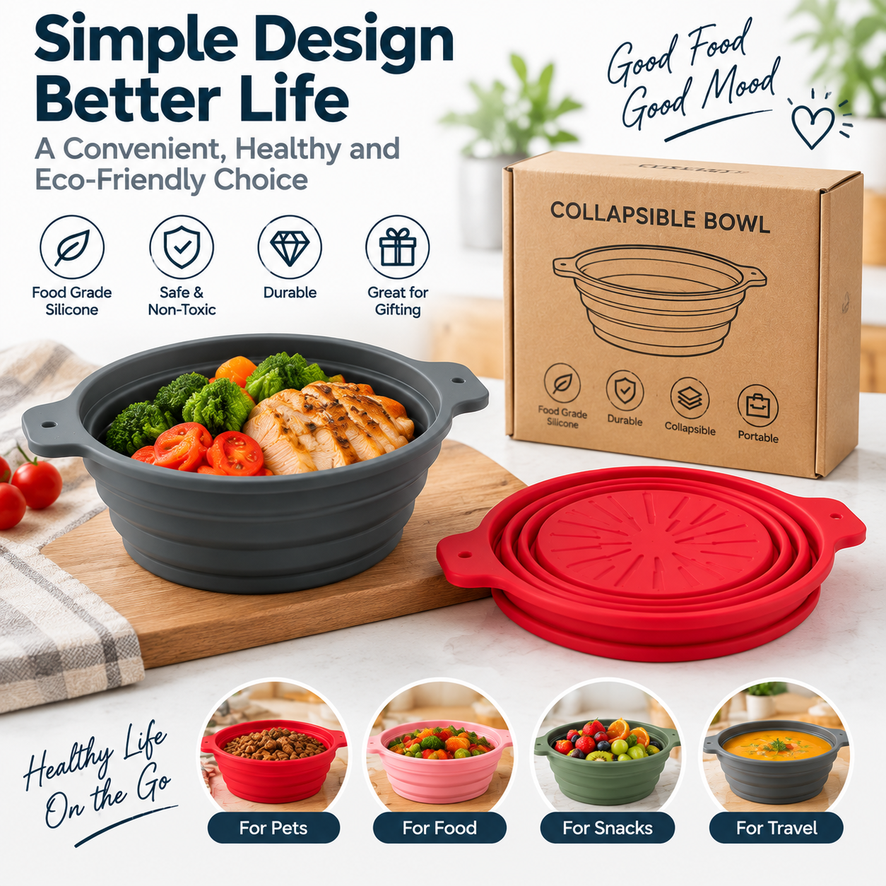 Collapsible Silicone Bowl Portable Foldable Food Container Travel - Image 4
