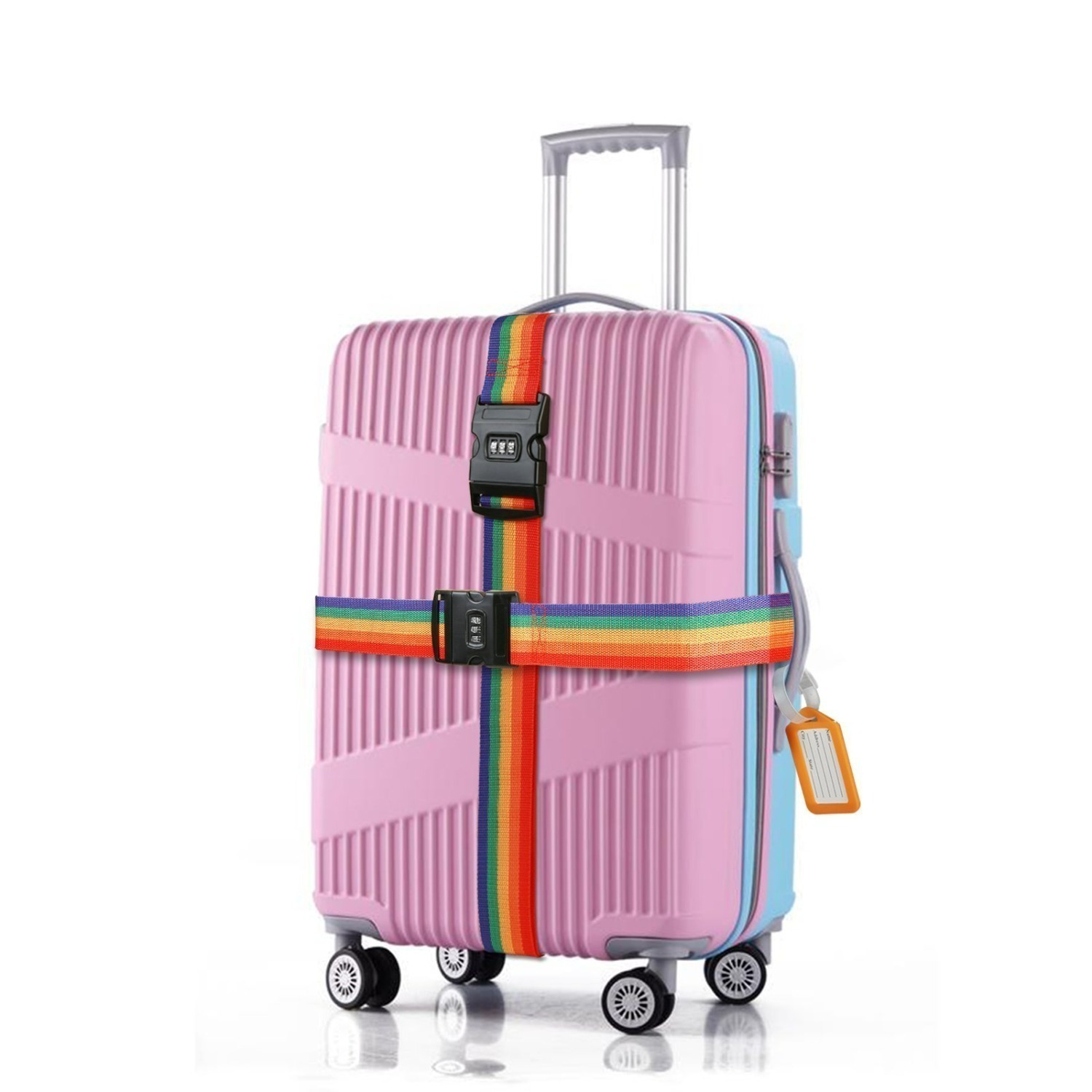 Set Of 2 Colored Luggage Straps With TSA Lock + 2 Orange Luggage - Image 2