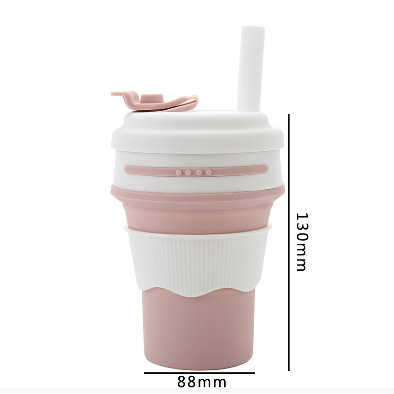 Silicone Water Cup Folding Cup Suction Tube Cup Portable Coffee Cup