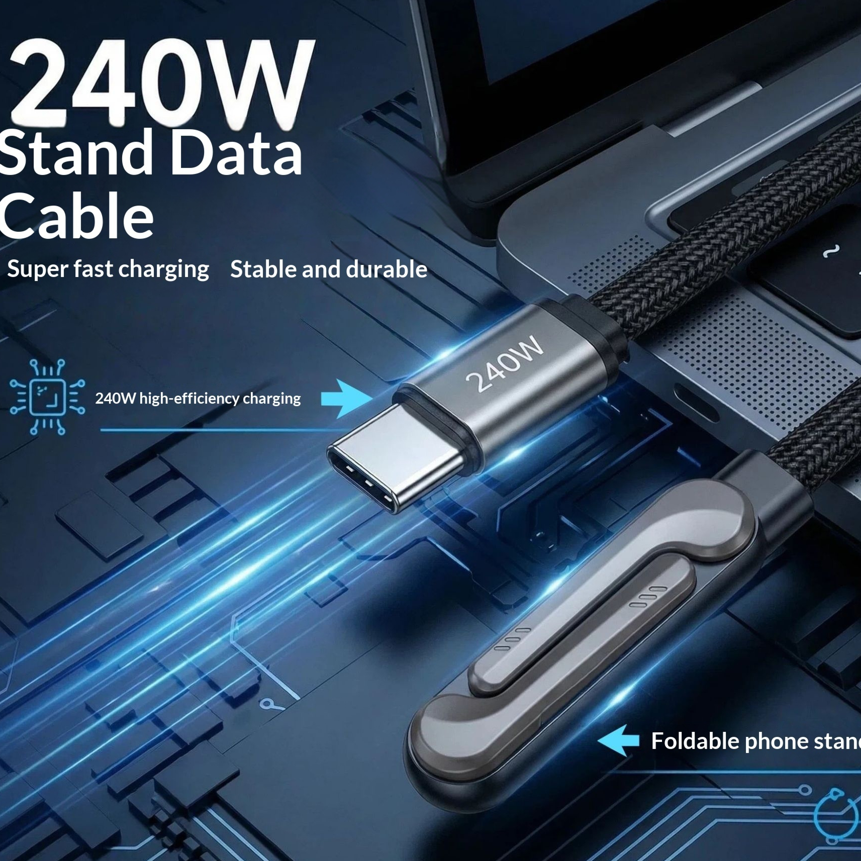 240w Foldable Stand Data Cable With Super fast Charging Support - Image 7