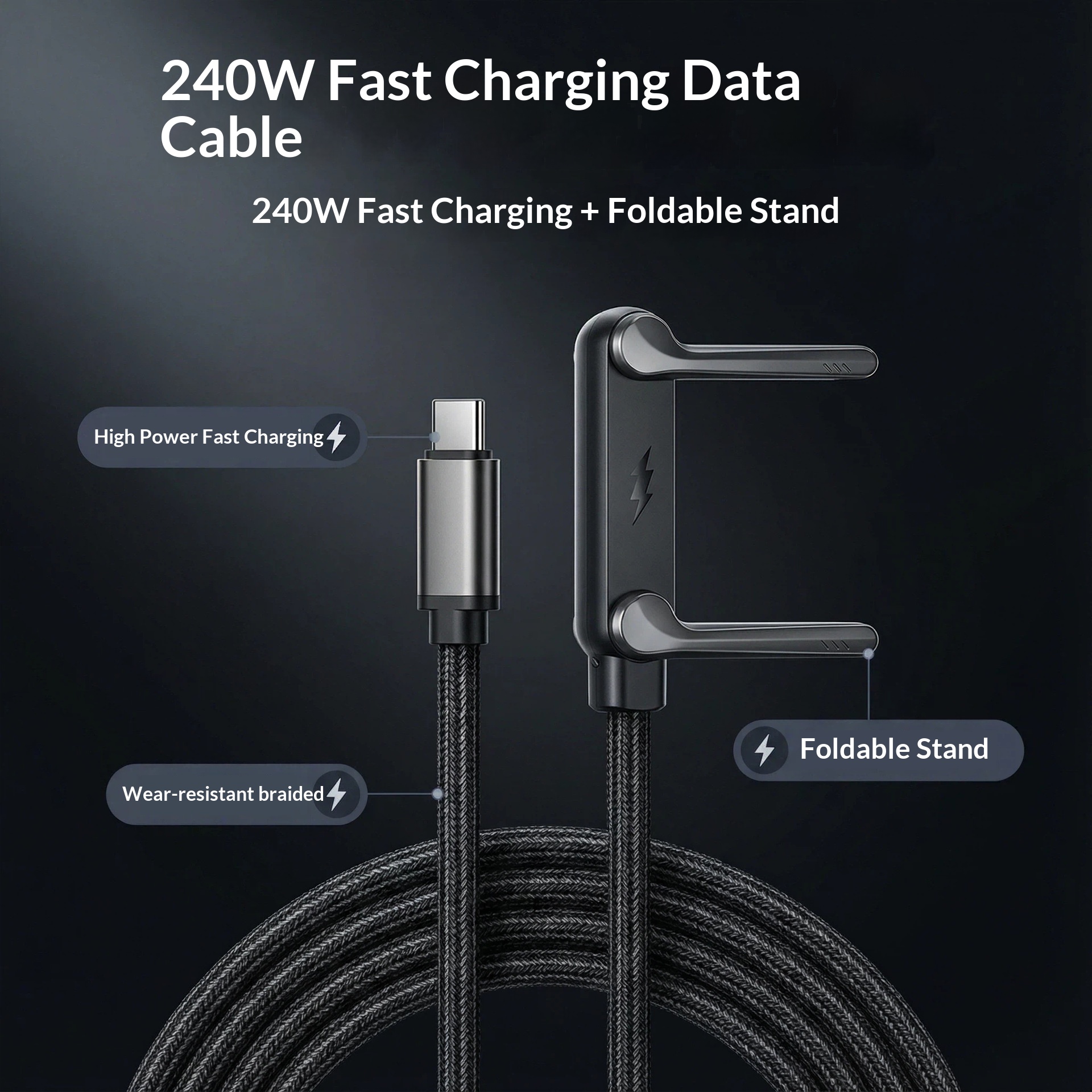 240w Foldable Stand Data Cable With Super fast Charging Support - Image 3