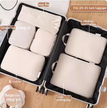 Compressible Travel Storage Bags Set - 6-Piece Luggage Organizers - Image 9