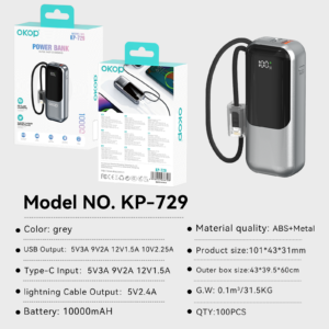 Kp-729 Best-selling 10, 000mAh Fast-Charging Power Bank Lightweight
