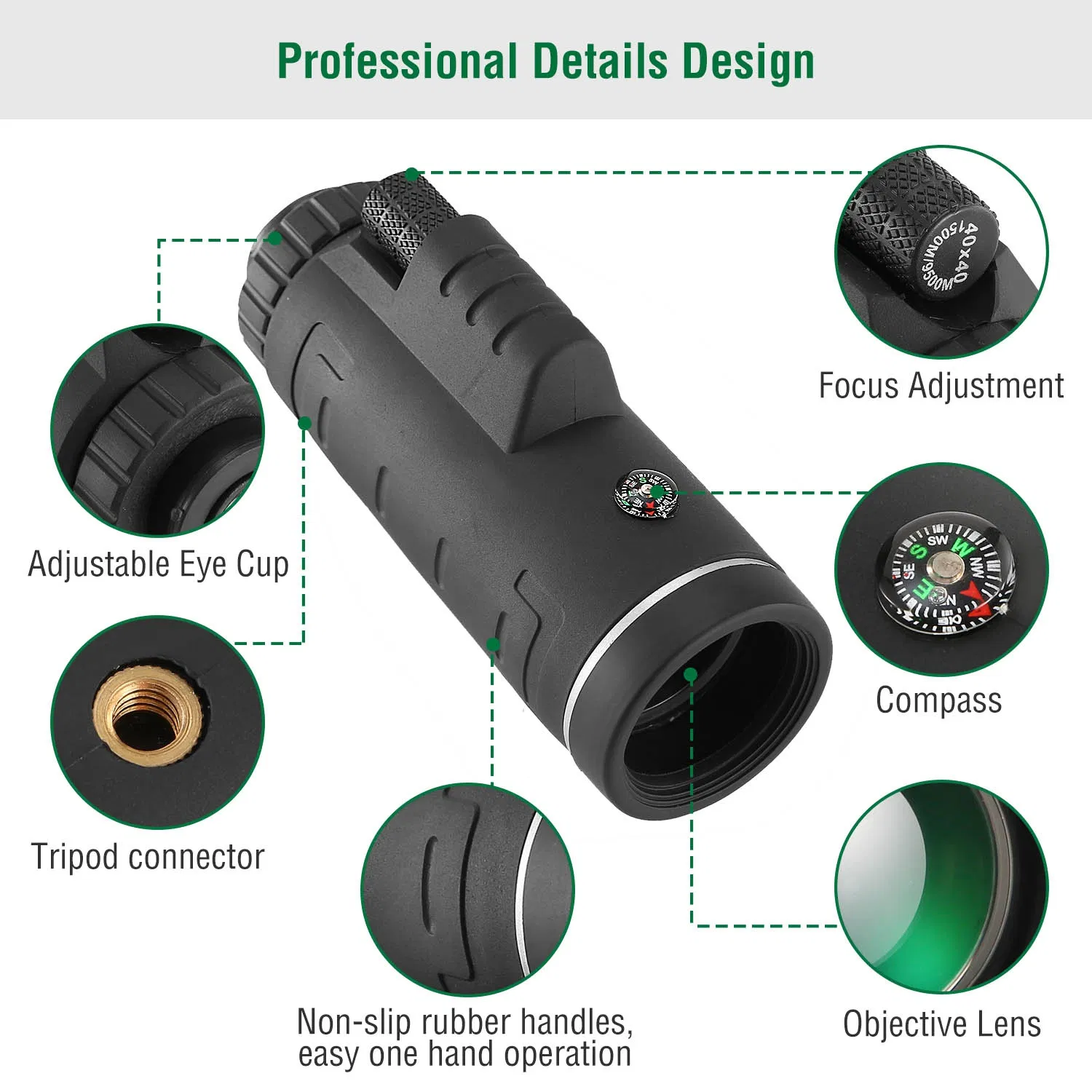 40x40 HD Optical Monocular Telescope w/ FMC Lens Low Light Vision - Image 4