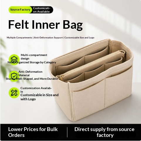 Felt-lined Multi-compartment Cosmetic Organizer With Zipper - Image 4