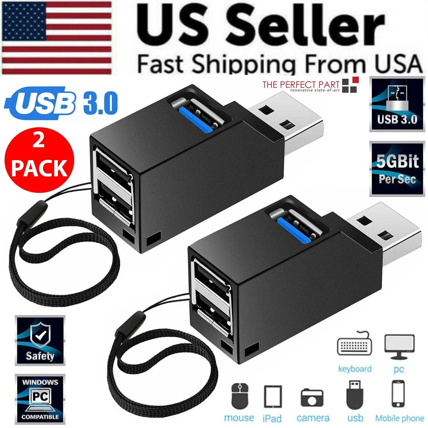 2 Pcs 3 Port USB 3.0 Hub Portable High Speed Splitter Box For PC - Image 10