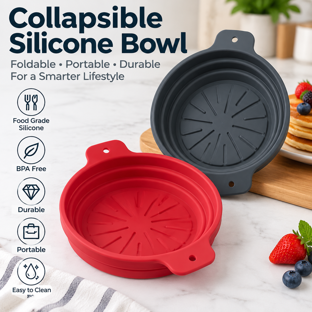 Collapsible Silicone Bowl Portable Foldable Food Container Travel - Image 3
