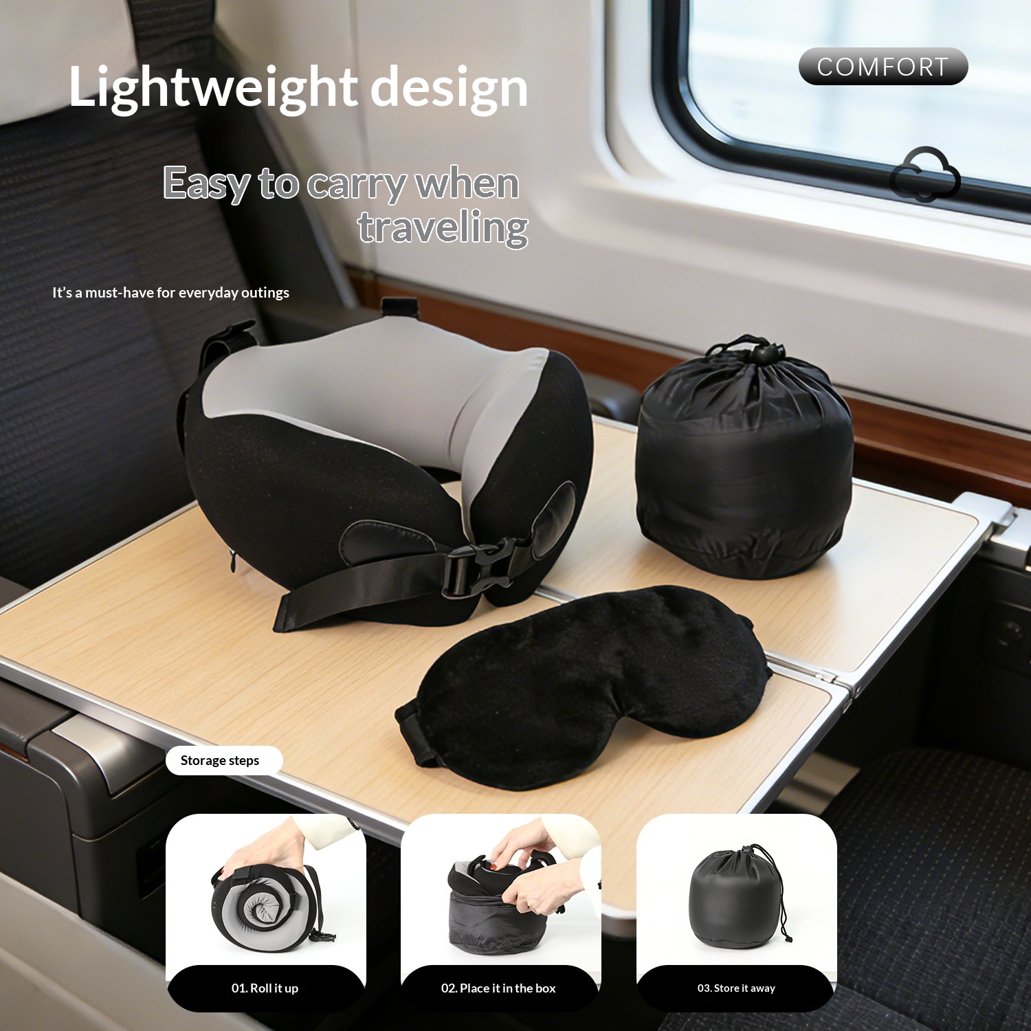 Travel Set With Eye Mask Earplugs And Neck Pillow - Image 2
