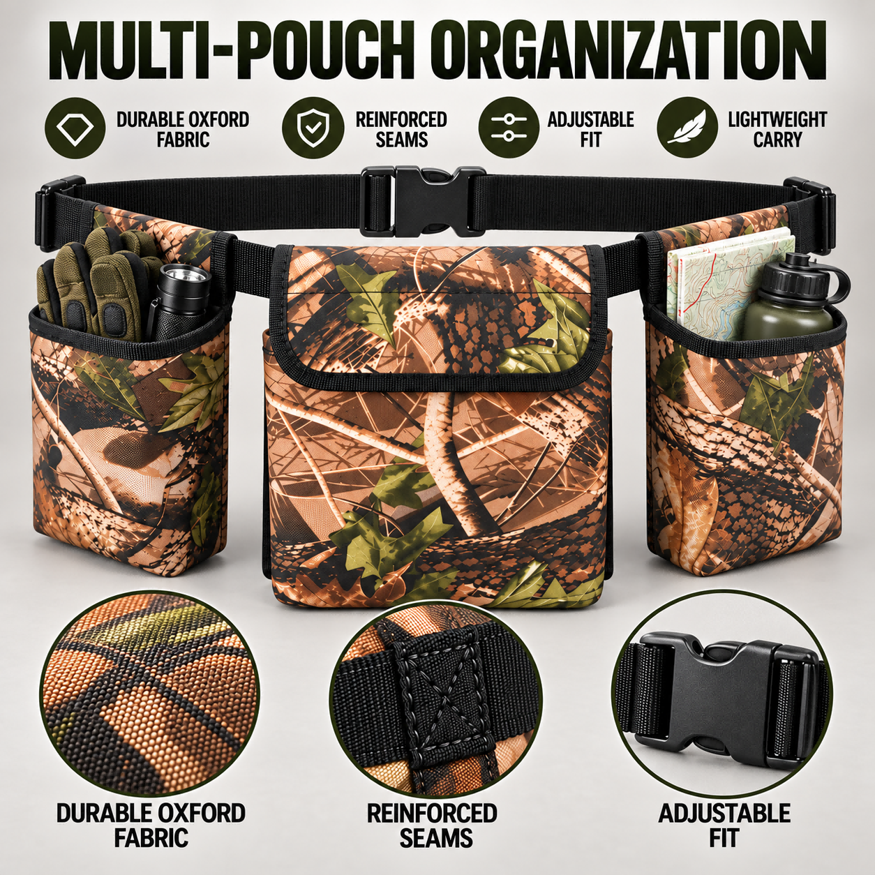 Link Camo 900d PVC Nylon Multi-Pouch Field Waist Bag Adjustable - Image 3