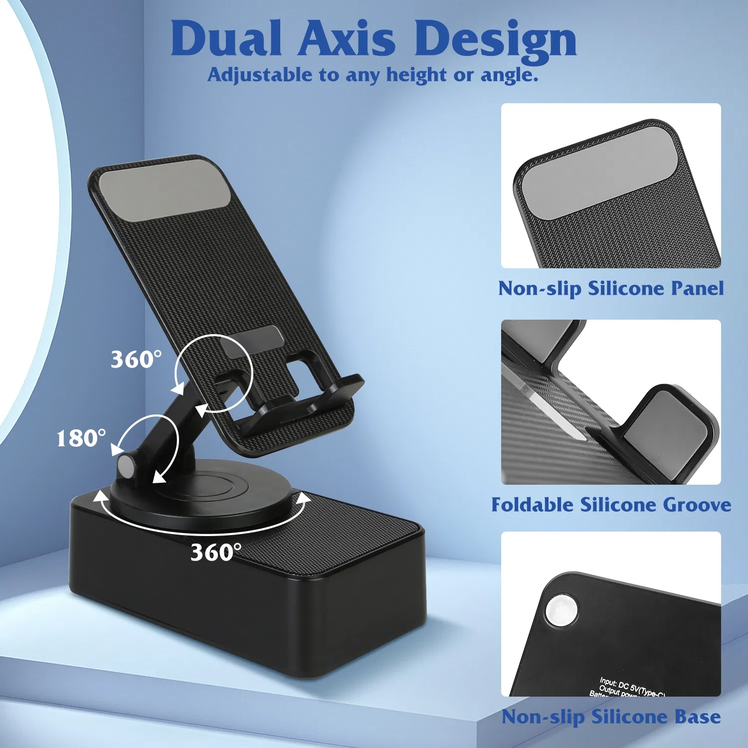 1Pc 4 In 1 Foldable Wireless Speaker Phone Stand With Power Bank