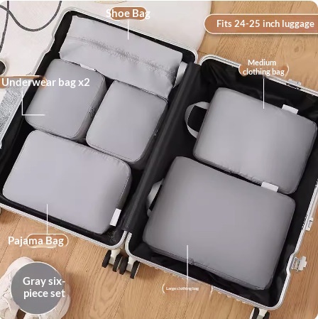 Compressible Travel Storage Bags Set - 6-Piece Luggage Organizers - Image 13