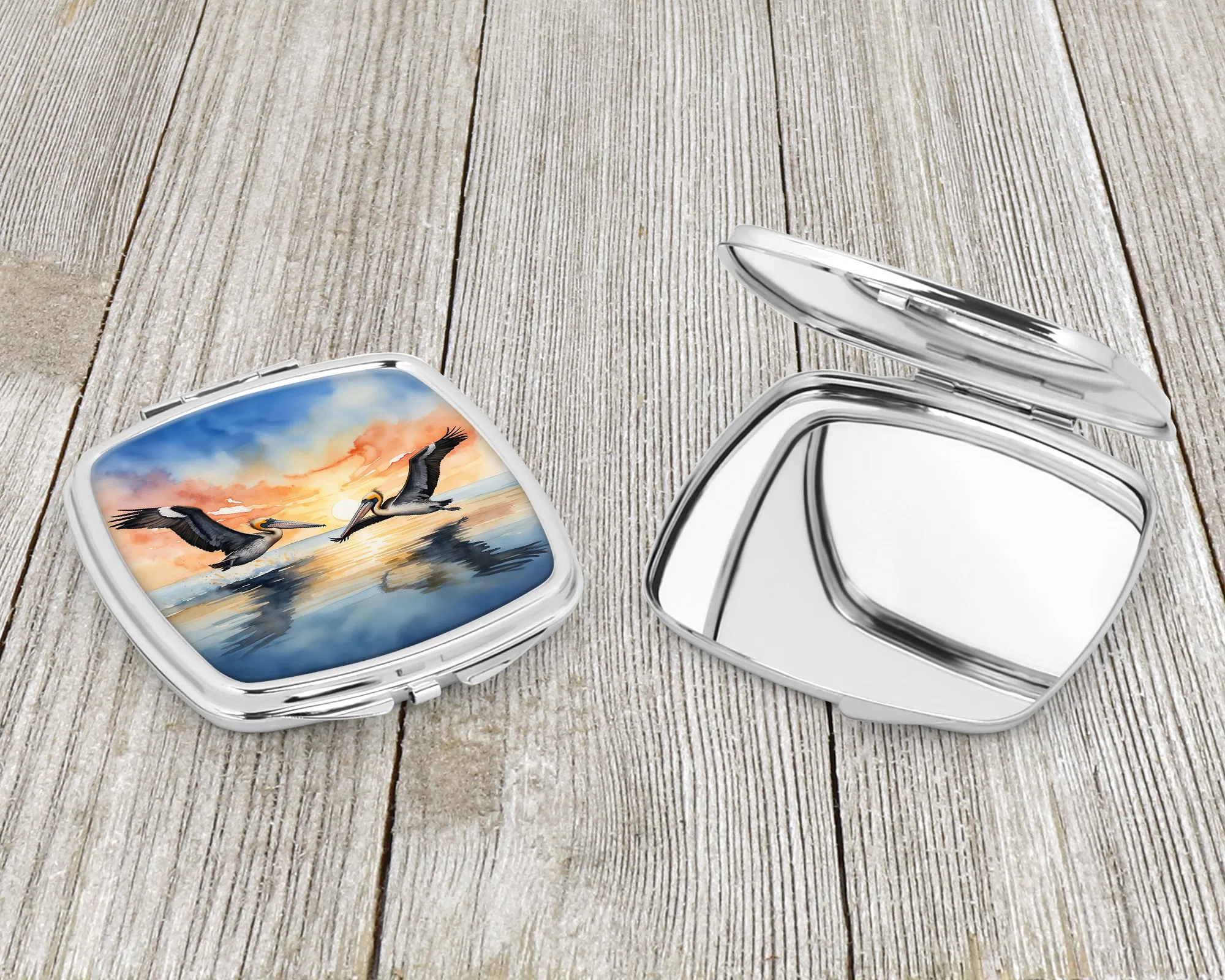 Pelicans Flying Compact Mirror Decorative Travel Makeup Mirror for