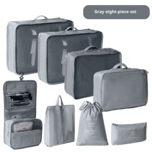 Eight-Piece Suitcase Organizer Set with Hanging Toiletry Bag